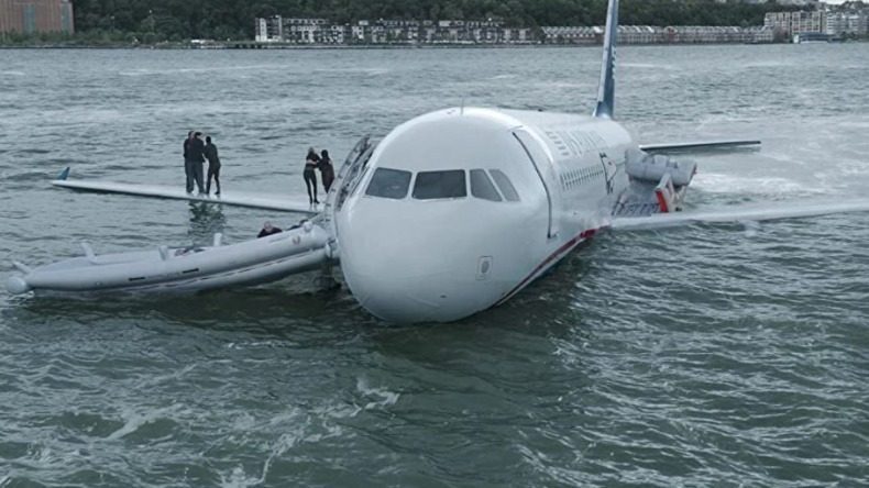 avião pousa na água